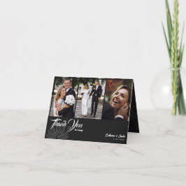 Cartão De Agradecimento Casamento de Foto Pavão 3 Preto Moderno Deco Dobra