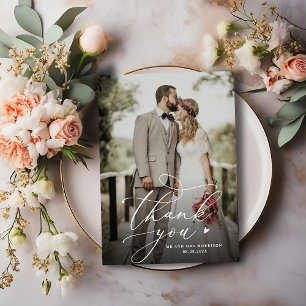 Cartão De Agradecimento Casamento de Foto Personalizada com Letra Branca
