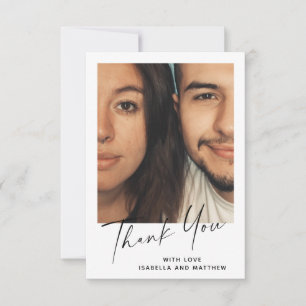 Cartão De Agradecimento Casamento de Foto Personalizada com Letra Moderna 