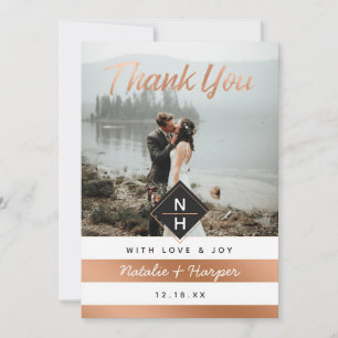 Cartão De Agradecimento Casamento de Foto Personalizada com Monograma em D