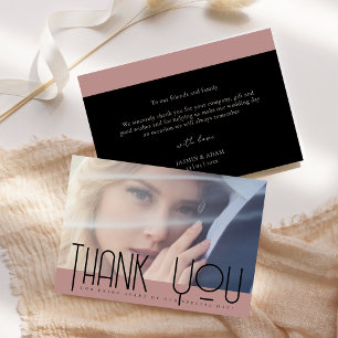 Cartão De Agradecimento Casamento de Foto Preto Simples Rosa Empoeirado