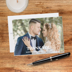 Cartão De Agradecimento Casamento de Foto Roteiro Moderno