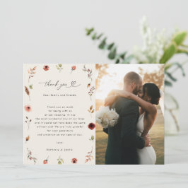 Cartão De Agradecimento Casamento de Foto Rustic Boho Wildflower Fall 2
