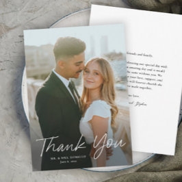 Cartão De Agradecimento Casamento de Foto Simples com Letra Moderna
