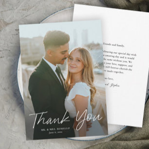 Cartão De Agradecimento Casamento de Foto Simples com Letra Moderna
