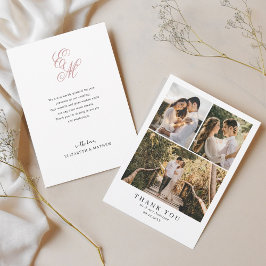 Cartão De Agradecimento Casamento de Foto Simples Elegante Pink Monograma