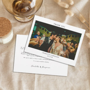 Cartão De Agradecimento Casamento de Foto Simples Minimalista