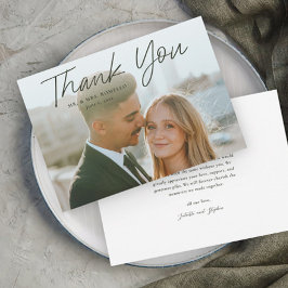 Cartão De Agradecimento Casamento de Foto Simples Rascunho Moderno