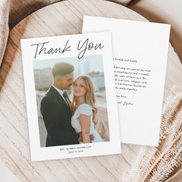 Cartão De Agradecimento Casamento de Foto Simples Roteiro Moderno