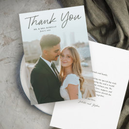 Cartão De Agradecimento Casamento de Foto Simples Roteiro Moderno