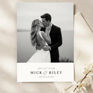 Cartão De Agradecimento Casamento de Foto Tipografia Minimalista Boho