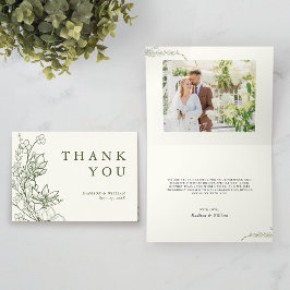 Cartão De Agradecimento Casamento de Foto Verde com Ivory Moss