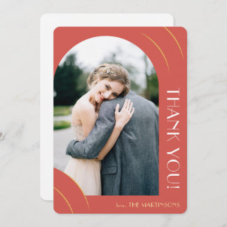 Cartão De Agradecimento Casamento de Foto Vermelha Vibrante