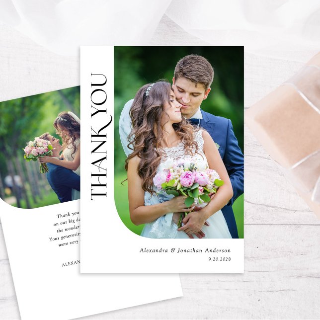 Cartão De Agradecimento Casamento de Fotografia 2 Chic Mínimo Moderno (Criador carregado)