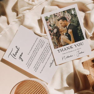 Cartão De Agradecimento Casamento de Fotografia Branca Preta com Tipografi