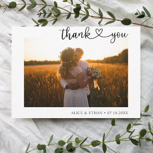 Cartão De Agradecimento Casamento de Fotografia com Caligrafia Minimalista