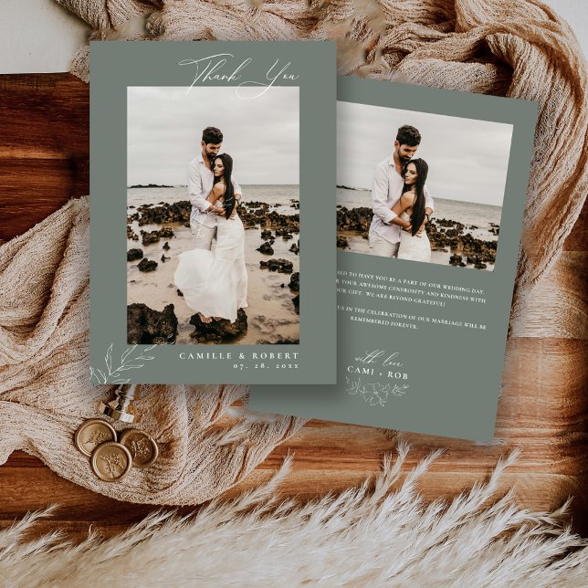 Cartão De Agradecimento Casamento de Fotografia com Caligrafia Moderna Min (Criador carregado)