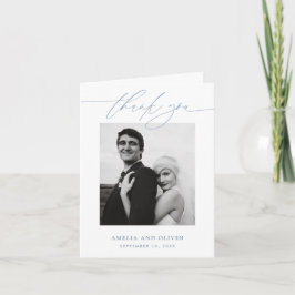 Cartão De Agradecimento Casamento de Fotografia com Letra Minimalista Azul