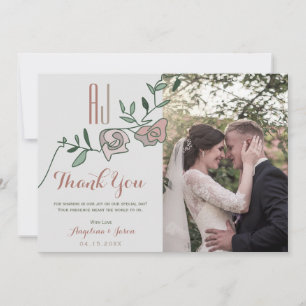 Cartão De Agradecimento Casamento de Fotografia com Rosa Floral Dusty