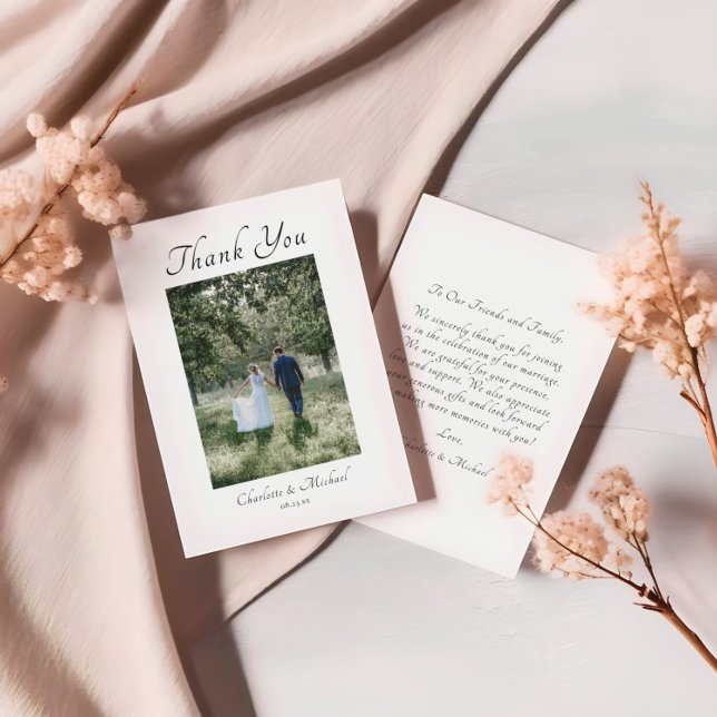 Cartão De Agradecimento Casamento de Fotografia da Caligrafia Elegante Mod (Criador carregado)