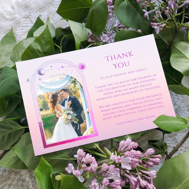 Cartão De Agradecimento Casamento de Fotografia da Estrela Solar Rosa-Rosa (Criador carregado)