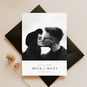 Cartão De Agradecimento Casamento de Fotografia da Tipografia Negra Modern