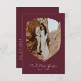 Cartão De Agradecimento Casamento de Fotografia de Borgonha com Escrita Ma