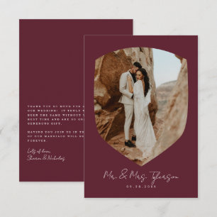 Cartão De Agradecimento Casamento de Fotografia de Borgonha com Escrita Ma