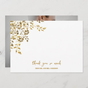 Cartão De Agradecimento Casamento de Fotografia de Script de Nome Dourado 