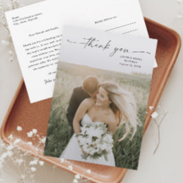 Cartão De Agradecimento Casamento de Fotografia de Script Simples