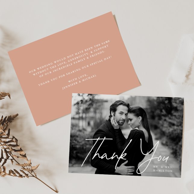 Cartão De Agradecimento Casamento de Fotografia de Terracotta com Script C (Criador carregado)