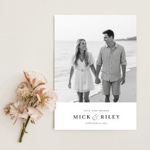 Cartão De Agradecimento Casamento de Fotografia de Tipografia Minimalista 