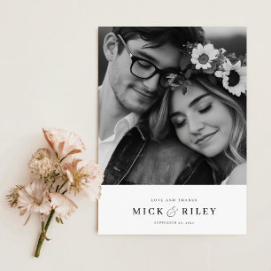 Cartão De Agradecimento Casamento de Fotografia de Tipografia Minimalista 