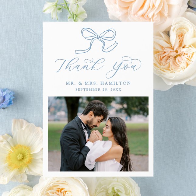 Cartão De Agradecimento Casamento de Fotografia do Arco Azul Elegante (Criador carregado)