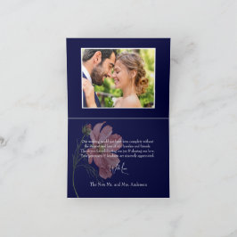 Cartão De Agradecimento Casamento de Fotografia do Marinho Floral Moderno