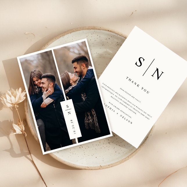 Cartão De Agradecimento Casamento de Fotografia do Monograma Clássico Mode (Criador carregado)