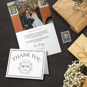 Cartão De Agradecimento Casamento de Fotografia do Monograma Elegante