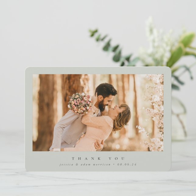 Cartão De Agradecimento Casamento de Fotografia Mínimo de Solteiro Elegant (Em pé/Frente)