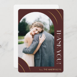 Cartão De Agradecimento Casamento de Fotografia Moderno Burgundy