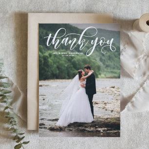Cartão De Agradecimento Casamento de Fotografias Brancamente Moderna da Ca