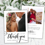 Cartão De Agradecimento Casamento de Fotografias com Grande Escrita Branca<br><div class="desc">Modern Boho Whimsical Chic Huge Dourado Calliografia Script 2 Foto Cartões de agradecimentos Casamento. modelo na moda com uma foto vertical na frente com o texto "Obrigado" em uma risca branca, com letra de letras maiúscula tipografia, pincel de pincel em preto e branco. No verso do obrigado pré-feito você envia...</div>