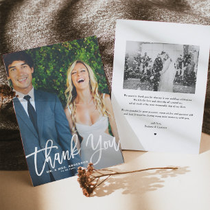 Cartão De Agradecimento Casamento de Fotografias com Letra de Mão Branca