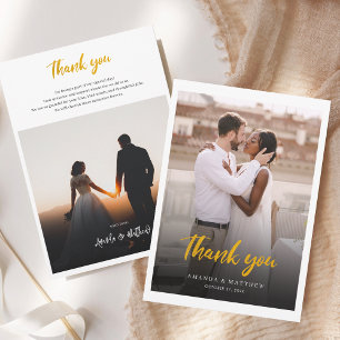 Cartão De Agradecimento Casamento de Fotografias com Letra Mão Elegante