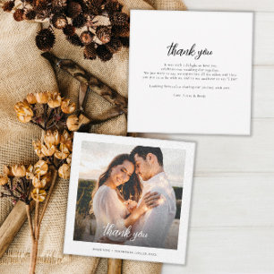 Cartão De Agradecimento Casamento de Fotografias com Letra Simples na Mão