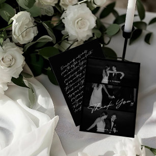 Cartão De Agradecimento Casamento de Fotografias com Preto 3 do Script Ele