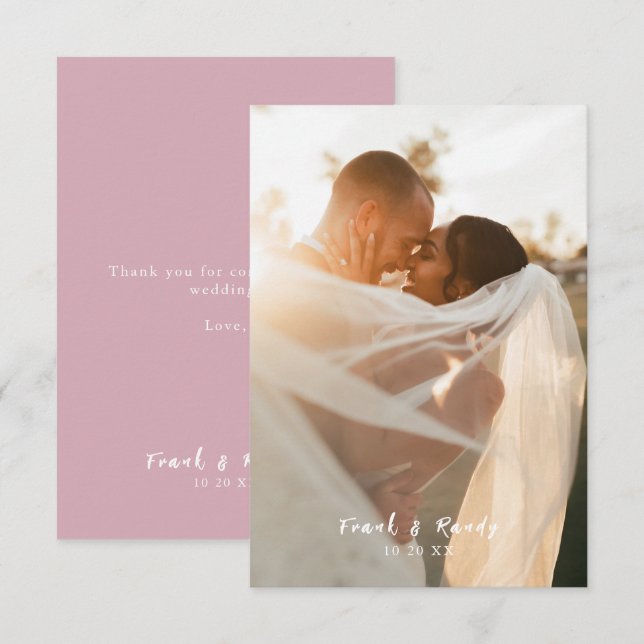 Cartão De Agradecimento Casamento de Fotografias com Rosa Mínimo Moderno e (Frente/Verso)