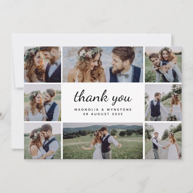 Cartão De Agradecimento Casamento de Fotografias com Script Elegante Simpl (Frente)