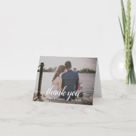 Cartão De Agradecimento Casamento de Fotografias com Script Elegante Simpl