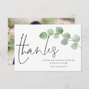 Cartão De Agradecimento Casamento de Fotografias com Script Eucalyptus Min