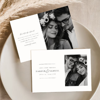 Cartão De Agradecimento Casamento de Fotografias com Script Minimalista Mo